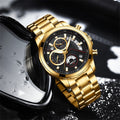 Men's Watch Solid Steel Band Left 3-eye Six-pin Multifunctional Quartz Watch Luminous Waterproof