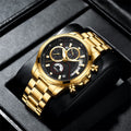 Men's Watch Solid Steel Band Left 3-eye Six-pin Multifunctional Quartz Watch Luminous Waterproof