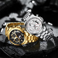 Men's Watch Solid Steel Band Left 3-eye Six-pin Multifunctional Quartz Watch Luminous Waterproof